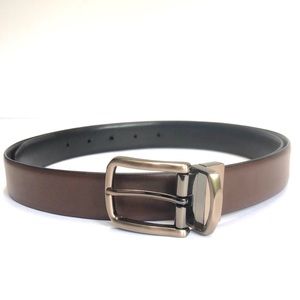 Black Brown Reversible Pewter Buckle Beveled Keeper Leather Belt size 42